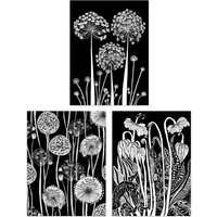 Artery8 Set of 3 Elegant Allium & Arisaema Flowers Artwork Paintings White on Black Unframed Wall Art Living Room Poster Prints Pack | Size: A4