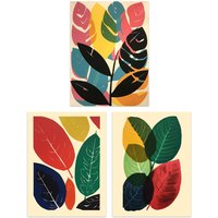 Artery8 Wall Art Print Set of 3 Abstract Leaf Artworks Colourful Boho Leaves Graphic Acrylic & Watercolour Living Room Poster s Pack | Size: A4