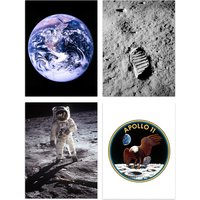 Artery8 Pack of 4 NASA Earth from Space Apollo 11 Moon Landing 50th Anniversary Astronaut Aldrin Armstrong Bootprint Unframed Wall Art Living Room