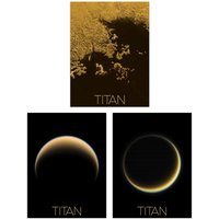 Artery8 Wall Art Print Pack of 3 NASA Our Solar System Saturn's Moon Titan Ligeia Mare Lake Crescent Moon Images Large Poster Set