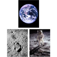 Artery8 Wall Art Print Pack of 3 NASA Earth from Space Apollo 11 Moon Landing Astronaut Aldrin Armstrong Boot Large Poster Set