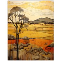 Artery8 African Savannah Artwork Yellow Orange Ochre Tropical Grassland In Summer Large Wall Unframed Art Poster Print Thick Paper 18X24 Inch