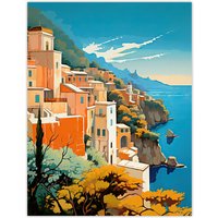 Artery8 Amalfi Coast Artwork Italy Cliffside Villages Overlooking Azure Mediterranean Sea Large Wall Unframed Art Poster Print Thick Paper 18X24 Inch