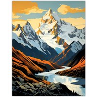 Artery8 Aoraki Mount Cook Artwork National Park New Zealand Snow Peaked Mountain Cloud Piercer Large Wall Unframed Art Poster Print Thick Paper 18X24