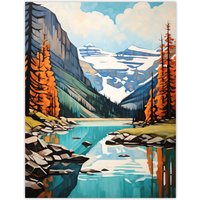 Artery8 Lake Louise Oil Painting Canada Banff National Park In Autumn Large Wall Unframed Art Poster Print Thick Paper 18X24 Inch | Size: W18" x H24"