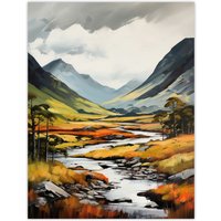 Artery8 Glencoe Valley Oil Painting Scotland Majestic Mountain Range & River Coe Large Wall Unframed Art Poster Print Thick Paper 18X24 Inch