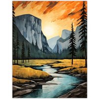 Artery8 Yosemite National Park Vibrant Artwork Sunset Over El Capitan Large Wall Unframed Art Poster Print Thick Paper 18X24 Inch | Size: W18" x H24"