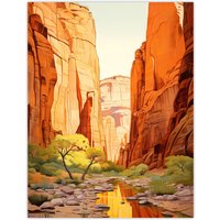 Artery8 Zion National Park Canyon Artwork Amber Orange Green Bright Sunlit Narrows Gorge Large Wall Unframed Art Poster Print Thick Paper 18X24 Inch