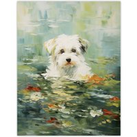 Artery8 Havanese Dog & Water Lilies Claude Monet Style Oil Painting Large Wall Unframed Art Poster Print Thick Paper 18X24 Inch | Size: W18" x H24"