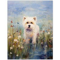 Artery8 West Highland Terrier Claude Monet Style Dog Oil Painting Pastel Colour Portrait Large Wall Unframed Art Poster Print Thick Paper 18X24 Inch