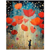Artery8 Poppy Dreams Oil Painting Kids Bedroom Child In Wildflower Meadow Of Giant Poppies Large Wall Unframed Art Poster Print Thick Paper 18X24