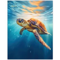 Artery8 Sea Turtle Barbados Marine Swimming Blue Clear Water Large Wall Unframed Art Poster Print Thick Paper 18X24 Inch | Size: W18" x H24"