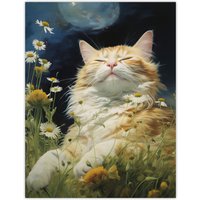 Artery8 Norwegian Forest Cat Sunbathing In Wildflower Meadow Oil Painting Large Wall Unframed Art Poster Print Thick Paper 18X24 Inch
