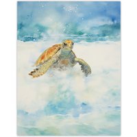 Artery8 Sea Turtle Surf Watercolour Painting Surfing Over Foam Waves Bright Seascape Large Wall Unframed Art Poster Print Thick Paper 18X24 Inch