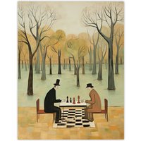 Artery8 Chess In The Park Whimsical Chess Game Pastel Colour Artwork Large Wall Unframed Art Poster Print Thick Paper 18X24 Inch | Size: W18" x H24"
