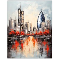 Artery8 London Cityscape Skyline The Gherkin Oil Painting Thames Reflections In Autumn Large Wall Unframed Art Poster Print Thick Paper 18X24 Inch