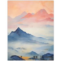 Artery8 The Blue Misty Hills Of Home Sunset Landscape Watercolour Mist Large Wall Unframed Art Poster Print Thick Paper 18X24 Inch | Size: W18" x H24"
