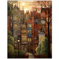 Artery8 Sunset Geometric Soft Cityscape In Autumn Architecture Large Wall Unframed Art Poster Print Thick Paper 18X24 Inch | Size: W18" x H24"