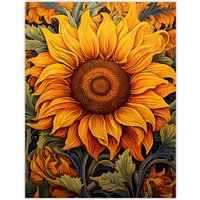 Artery8 Single Sensational Summer Sunflower Bright Floral Illustration Vibrant Yellow William Morris Style Pattern Large Wall Unframed Art Poster