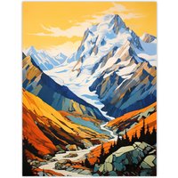 Artery8 Aoraki Mount Cook Artwork Amber Orange Blue National Park New Zealand Snow Peaked Mountain Cloud Piercer Extra Large XL Unframed Wall Art