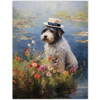 Artery8 Bearded Collie Wearing Hat Claude Monet Style Dog Oil Painting Extra Large XL Unframed Wall Art Poster Print | Size: W24" x H32"