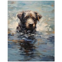 Artery8 Labrador Retriever Swimming Claude Monet Style Dog Oil Painting Extra Large XL Unframed Wall Art Poster Print | Size: W24" x H32"