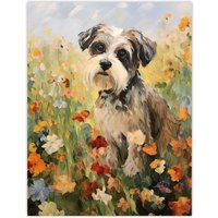 Artery8 Shih Tzu In Wildflower Field Claude Monet Style Dog Oil Painting Extra Large XL Unframed Wall Art Poster Print | Size: W24" x H32"