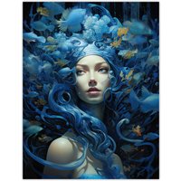 Artery8 Goddess Of The Sea Mermaid Lore Concept Striking Artwork In Blue Extra Large XL Unframed Wall Art Poster Print | Size: W24" x H32"