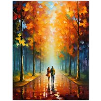 Artery8 Lovers Walk Oil Painting Pallet Knife Couple Taking Stroll Through Park In Autumn Extra Large XL Unframed Wall Art Poster Print