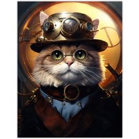 Artery8 Cat In The Hat Steampunk Moggie Cute Fun Artwork Extra Large XL Unframed Wall Art Poster Print | Size: W24" x H32"