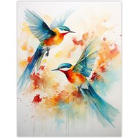 Artery8 Aerial Ballet Watercolour Artwork Bright Bold Birds In Flight Extra Large XL Unframed Wall Art Poster Print | Size: W24" x H32"