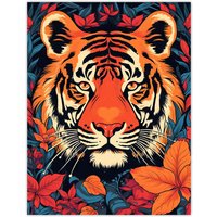 Artery8 Tangerine Tiger Artwork Bold Bright Amber Orange & Red On Teal Extra Large XL Unframed Wall Art Poster Print | Size: W24" x H32"