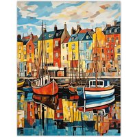 Artery8 Harbour Boats Edinburgh Port Of Leith Scotland 1963 Vibrant Painting Extra Large XL Unframed Wall Art Poster Print | Size: W24" x H32"