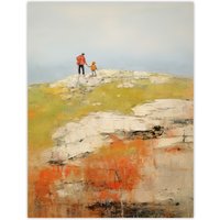 Artery8 A Walk With Dad By David Armstrong Oil Painting Green Red Coastal Cliff Landscape Extra Large XL Unframed Wall Art Poster Print