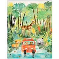 Artery8 Jungle Safari Adventure Animals Kids Bedroom Nursery Giraffe Lion Watercolour Artwork Extra Large XL Unframed Wall Art Poster Print