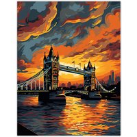 Artery8 Tower Bridge & The Thames River Storm Clouds Orange & Grey London England Extra Large XL Unframed Wall Art Poster Print | Size: W24" x H32"