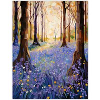 Artery8 Majestic Bluebells In Spring Wood Carpet Of Purple Flowers Extra Large XL Unframed Wall Art Poster Print | Size: W24" x H32"