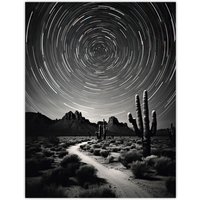 Artery8 Moon & Star Time Lapse Trails Stars Tracing Their Journey Across The Sky Desert Cactus Extra Large XL Unframed Wall Art Poster Print