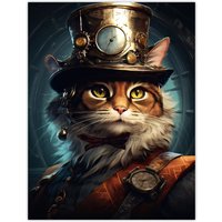 Artery8 Top Hat Magic Cat Fun Steampunk Cat Explorer Artwork Extra Large XL Unframed Wall Art Poster Print | Size: W24" x H32"