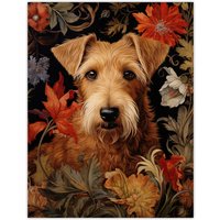 Artery8 Golden Sealyham Terrier Dog On Elegant Floral Backdrop William Morris Style Pattern Artwork Extra Large XL Unframed Wall Art Poster Print