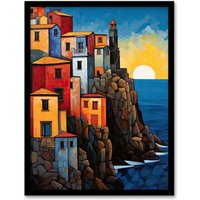 Artery8 Wall Art Print Cinque Terre Coastal Sunrise Acrylic Painting Italy Fishing Villages Riomaggiore Manarola Corniglia Vernazza & Monterosso Art