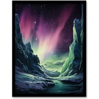 Artery8 Wall Art Print Northern Lights Borealis Artwork Antarctica Southern Aurora Australis Art Framed in Black | Size: A4
