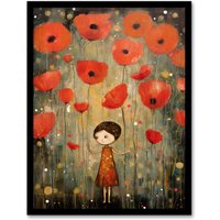 Artery8 The Poppy Dream Elegant Giant Flower Floral Oil Painting Art Print Framed Poster Wall Decor in Black | Size: A4