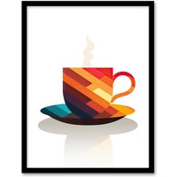 Artery8 Bold Modern Kitchen Art Coffee Cup Geometric 2D Graphic Design Minimalist Art Print Framed Poster Wall Decor in Black | Size: A4