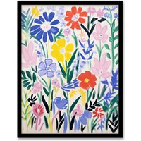 Artery8 Simple Henri Matisse Style Flowers In The Meadow Acrylic Painting Art Print Framed Poster Wall Decor in Black | Size: A4