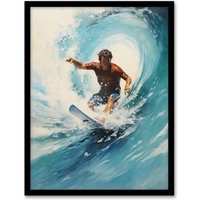 Artery8 The Endless Summer Surfers Crest Of The Wave Artwork Art Print Framed Poster Wall Decor in Black | Size: A4