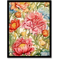 Artery8 Wall Art Print Blooming Marvelous Floral Pattern Flower William Morris Style Art Framed in Black | Size: A4