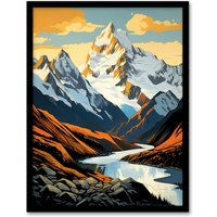 Artery8 Aoraki Mount Cook Artwork National Park New Zealand Snow Peaked Mountain Cloud Piercer Art Print Framed Poster Wall Decor | Size: W12" x H16"