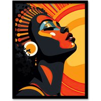 Artery8 Strong Artwork Of Black Woman Sun Worship Art Print Framed Poster Wall Decor | Size: W12" x H16"