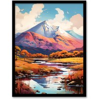 Artery8 Wall Art Print Ben Nevis & Glen Nevis Scotland Landscape Painting Tranquil Scene Art Framed in Black | Size: W12" x H16"